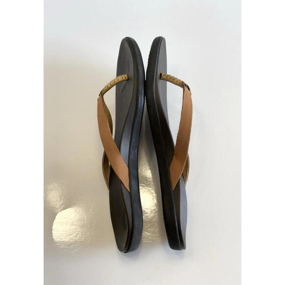 Olukai Ho'opio Flip Flops Women's 6/36 Brown Leather Thong Sandals Slip On Flats - Picture 6 of 15